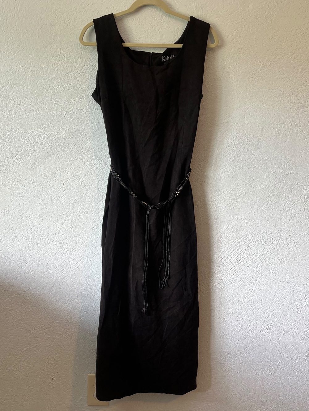Vintage 90s k Studio Black Mesh Belted Side Slit Maxi Dress Size 16